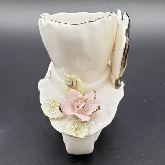 Ucagco Ceramics Japan Porcelain Wheelbarrow Butterfly Floral Motif Planter AS IS - Picture 11 of 14